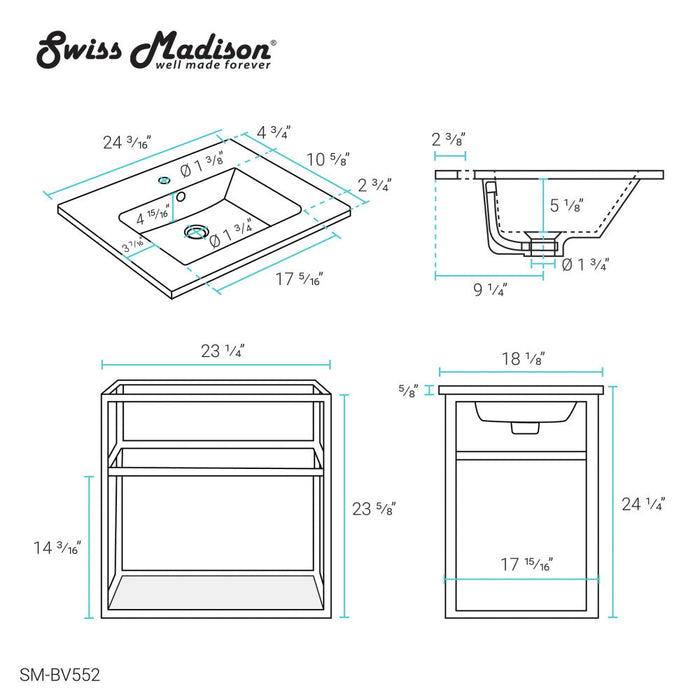 Swiss Madison Pierre 24 Single, Metal Frame, Open Shelf, Bathroom Vanity - SM-BV552