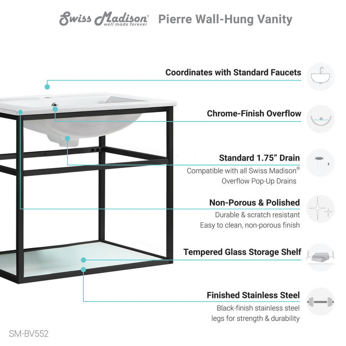 Swiss Madison Pierre 24 Single, Metal Frame, Open Shelf, Bathroom Vanity - SM-BV552