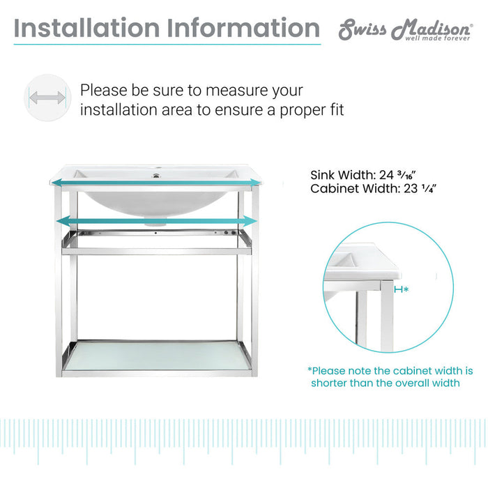 Swiss Madison Pierre 24 Single, Open Shelf, Chrome Metal Frame Bathroom Vanity - SM-BV552C