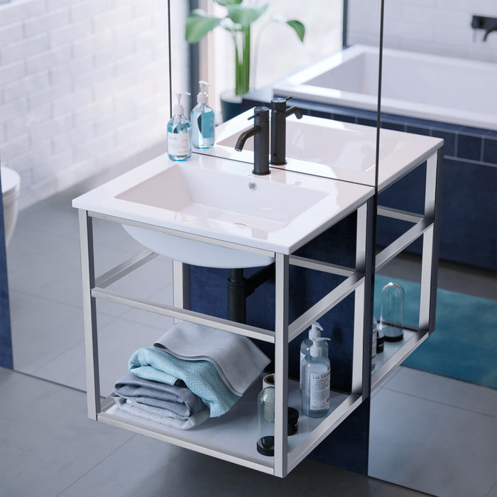 Swiss Madison Pierre 24 Single, Open Shelf, Chrome Metal Frame Bathroom Vanity - SM-BV552C