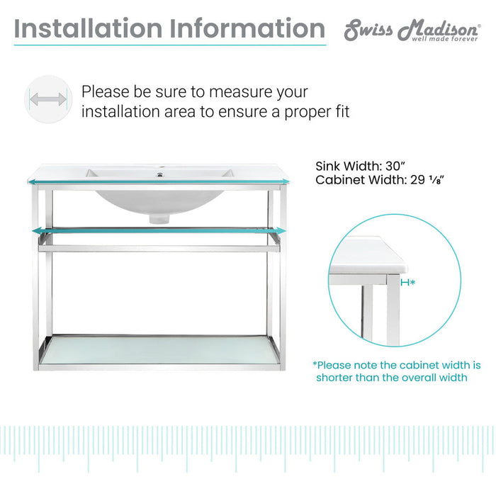 Swiss Madison Pierre 30 Single, Open Shelf, Chrome Metal Frame Bathroom Vanity - SM-BV556C