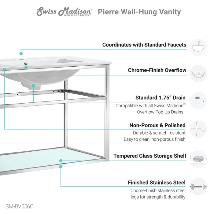 Swiss Madison Pierre 30 Single, Open Shelf, Chrome Metal Frame Bathroom Vanity - SM-BV556C