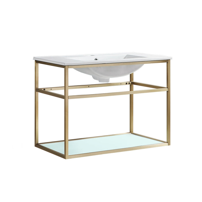 Swiss Madison Pierre 30 Single, Open Shelf, Gold Metal Frame Bathroom Vanity - SM-BV556G