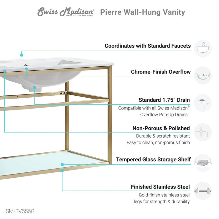 Swiss Madison Pierre 30 Single, Open Shelf, Gold Metal Frame Bathroom Vanity - SM-BV556G