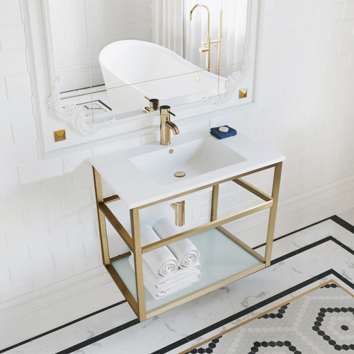 Swiss Madison Pierre 30 Single, Open Shelf, Gold Metal Frame Bathroom Vanity - SM-BV556G