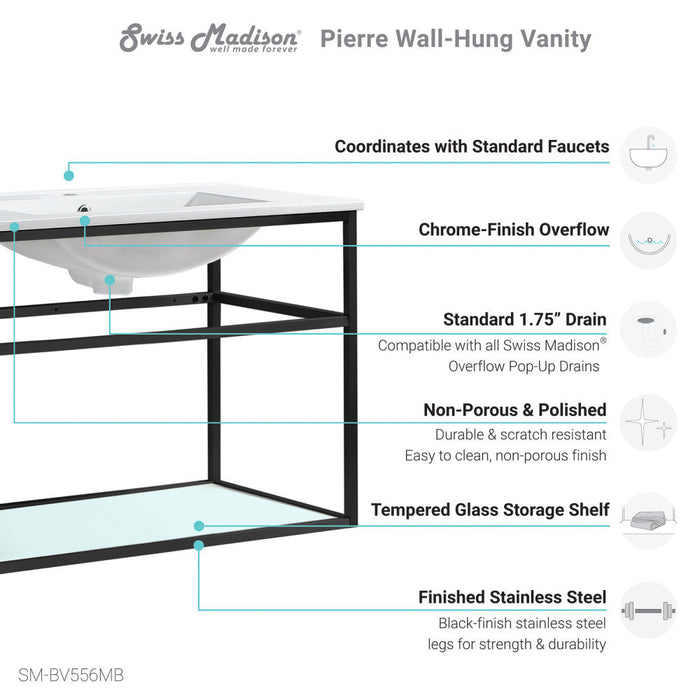 Swiss Madison Pierre 30 Single, Open Shelf, Matte Black Metal Frame Bathroom Vanity - SM-BV556MB