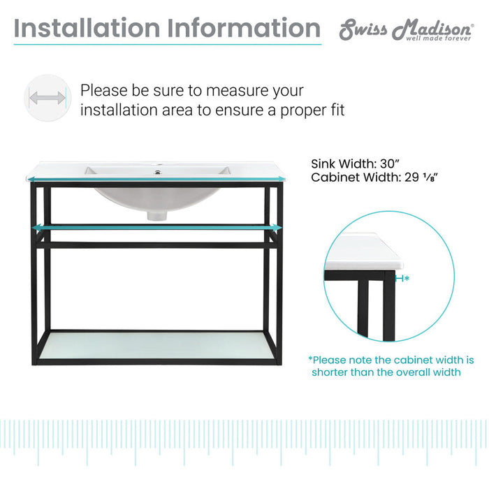 Swiss Madison Pierre 30 Single, Open Shelf, Matte Black Metal Frame Bathroom Vanity - SM-BV556MB
