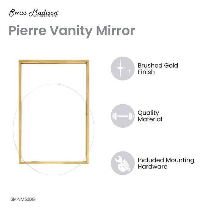 Swiss Madison Pierre 35.5" Vanity Mirror in Brushed Gold - SM-VM50BG