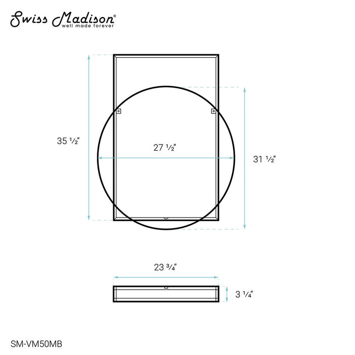 Swiss Madison Pierre 35.5" Vanity Mirror in Matte Black - SM-VM50MB