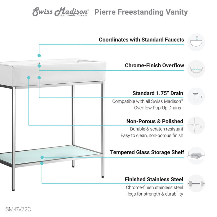 Swiss Madison Pierre 32 Single, Freestanding, Open Shelf, Chrome Metal Frame Bathroom Vanity - SM-BV72C