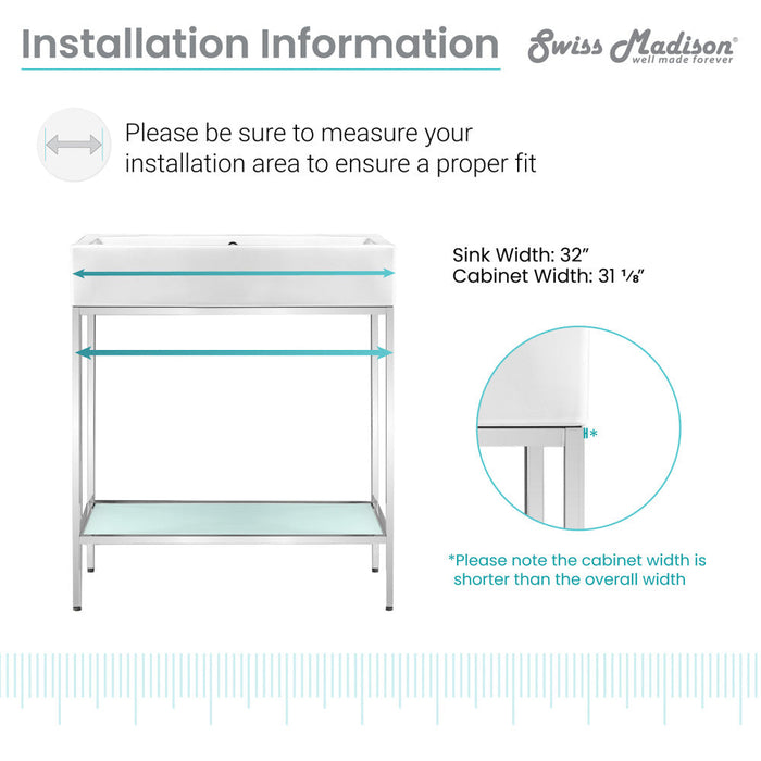 Swiss Madison Pierre 32 Single, Freestanding, Open Shelf, Chrome Metal Frame Bathroom Vanity - SM-BV72C