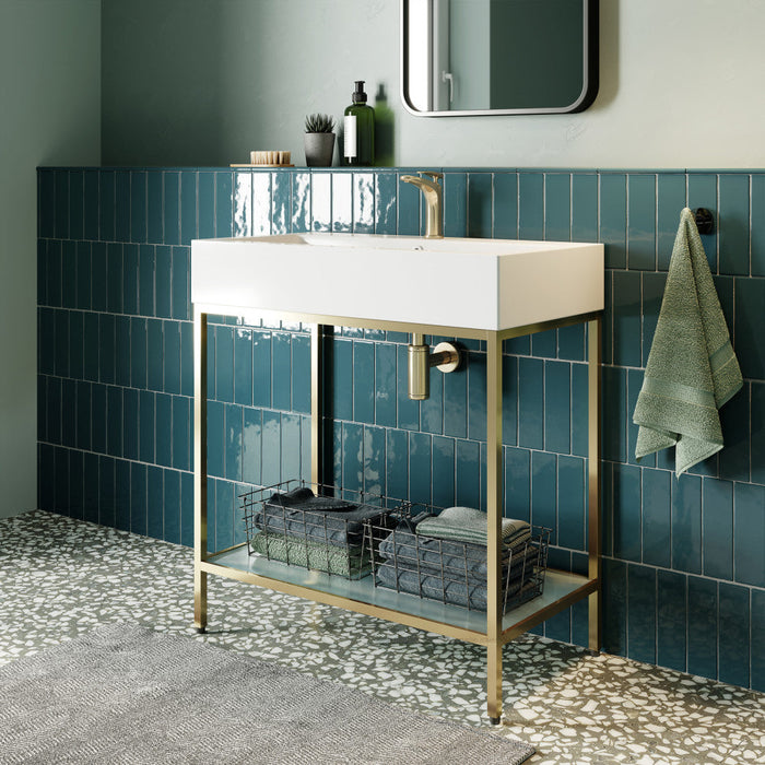 Swiss Madison Pierre 32 Single, Freestanding, Open Shelf, Gold Metal Frame Bathroom Vanity - SM-BV72G