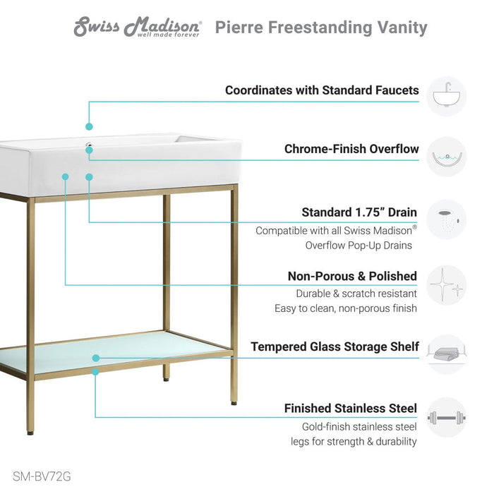 Swiss Madison Pierre 32 Single, Freestanding, Open Shelf, Gold Metal Frame Bathroom Vanity - SM-BV72G