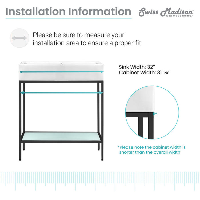 Swiss Madison Pierre 32 Single, Freestanding, Open Shelf, Matte Black Metal Frame Bathroom Vanity - SM-BV72MB