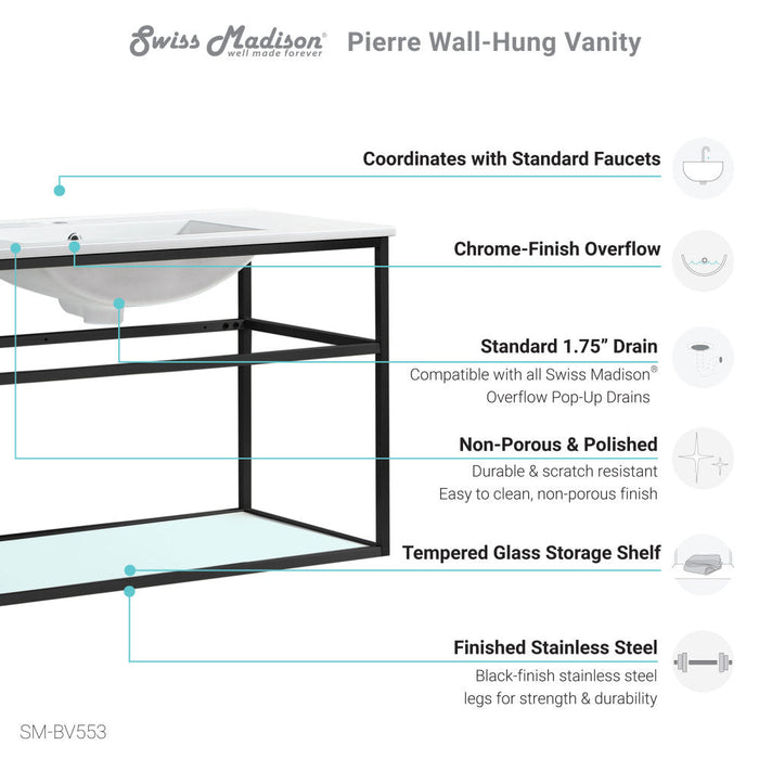 Swiss Madison Pierre 36 Single, Metal Frame, Open Shelf, Bathroom Vanity - SM-BV553