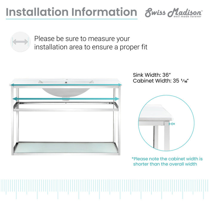 Swiss Madison Pierre 36 Single, Open Shelf, Chrome Metal Frame Bathroom Vanity - SM-BV553C