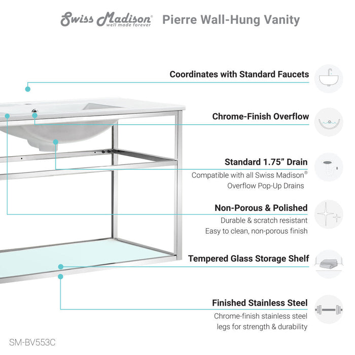 Swiss Madison Pierre 36 Single, Open Shelf, Chrome Metal Frame Bathroom Vanity - SM-BV553C