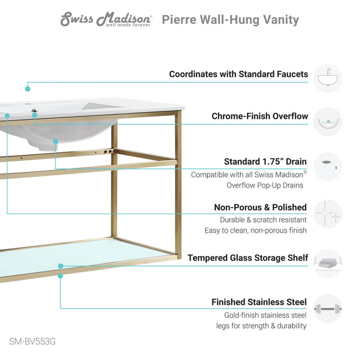 Swiss Madison Pierre 36 Single, Open Shelf, Gold Metal Frame Bathroom Vanity - SM-BV553G