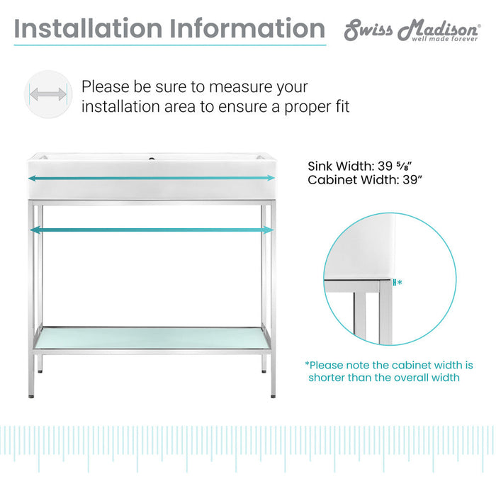 Swiss Madison Pierre 40 Single, Freestanding, Open Shelf, Chrome Metal Frame Bathroom Vanity - SM-BV73C