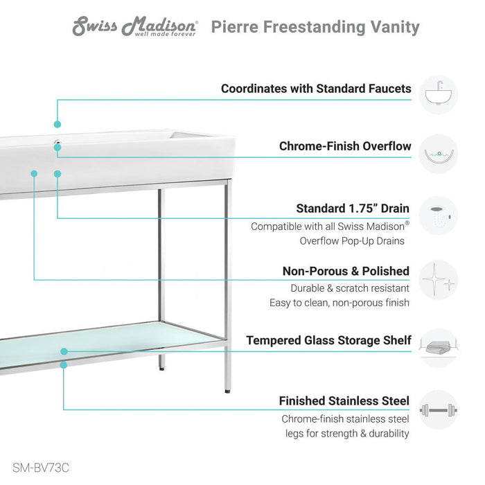 Swiss Madison Pierre 40 Single, Freestanding, Open Shelf, Chrome Metal Frame Bathroom Vanity - SM-BV73C