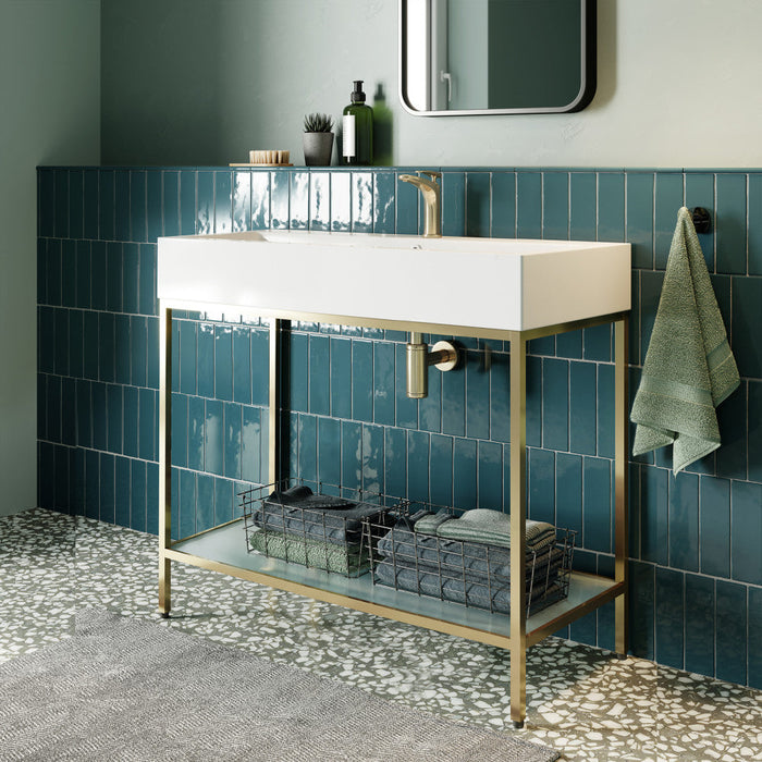 Swiss Madison Pierre 40 Single, Freestanding, Open Shelf, Gold Metal Frame Bathroom Vanity - SM-BV73G