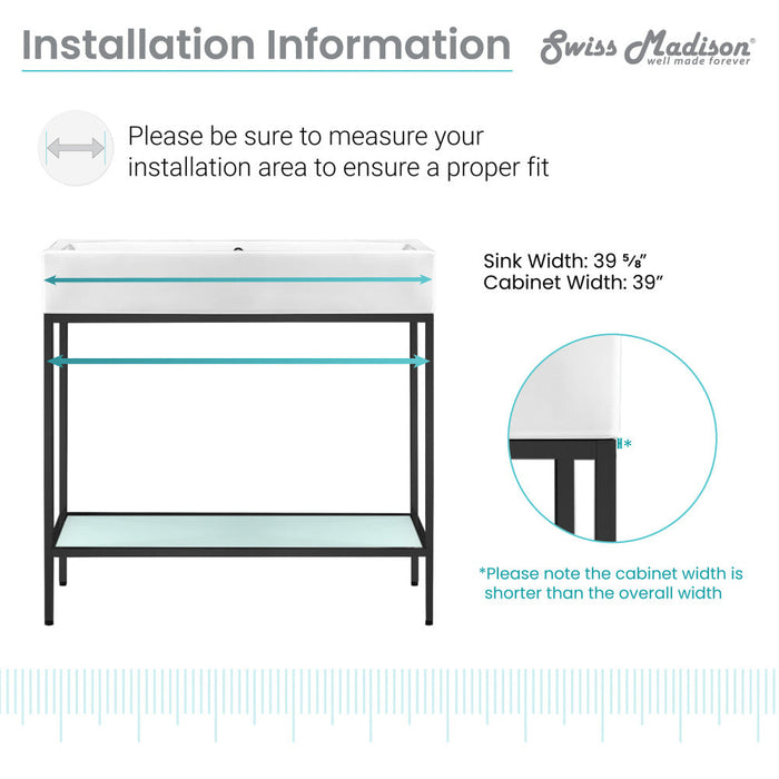Swiss Madison Pierre 40 Single, Freestanding, Open Shelf, Matte Black Metal Frame Bathroom Vanity - SM-BV73MB