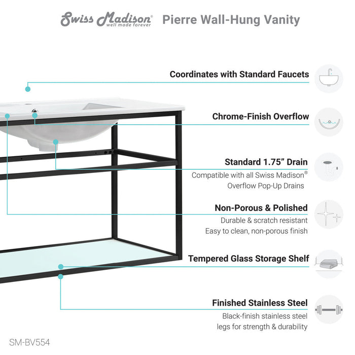 Swiss Madison Pierre 48 Single, Metal Frame, Open Shelf, Bathroom Vanity - SM-BV554