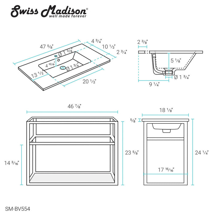 Swiss Madison Pierre 48 Single, Metal Frame, Open Shelf, Bathroom Vanity - SM-BV554