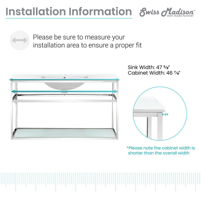 Swiss Madison Pierre 48 Single, Open Shelf, Chrome Metal Frame Bathroom Vanity - SM-BV554C