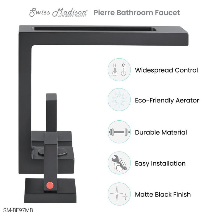 Swiss Madison Pierre Widespread, Double Handle, Bathroom Faucet in Matte Black - SM-BF97MB