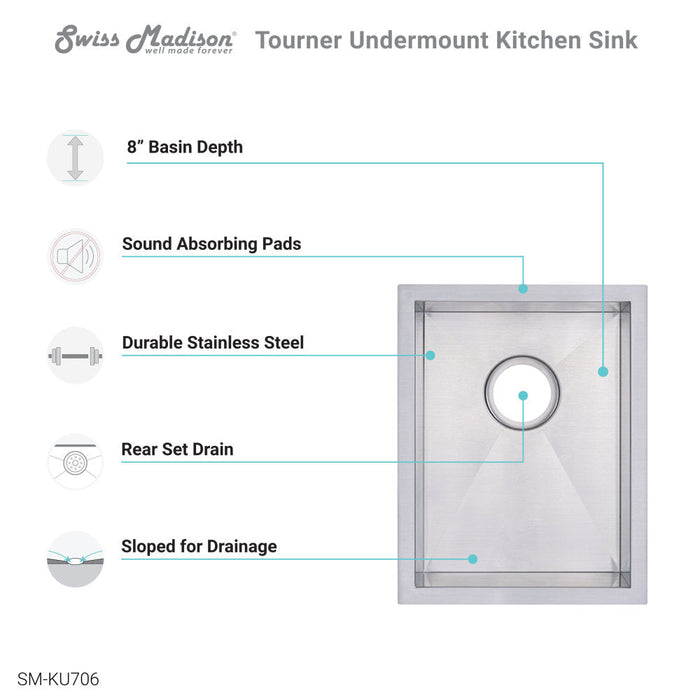 Swiss Madison Tourner 14 x 18 Stainless Steel, Single Basin, Undermount Kitchen Sink - SM-KU706