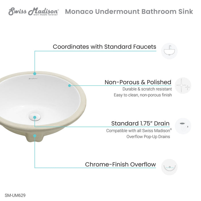 Swiss Madison Plaisir 16.5 Oval Under-Mount Bathroom Sink - SM-UM629