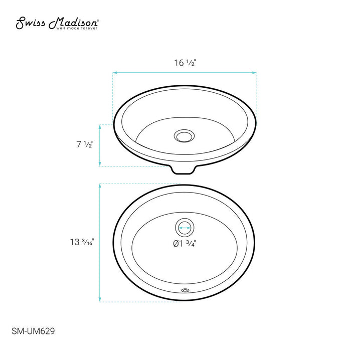 Swiss Madison Plaisir 16.5 Oval Under-Mount Bathroom Sink - SM-UM629