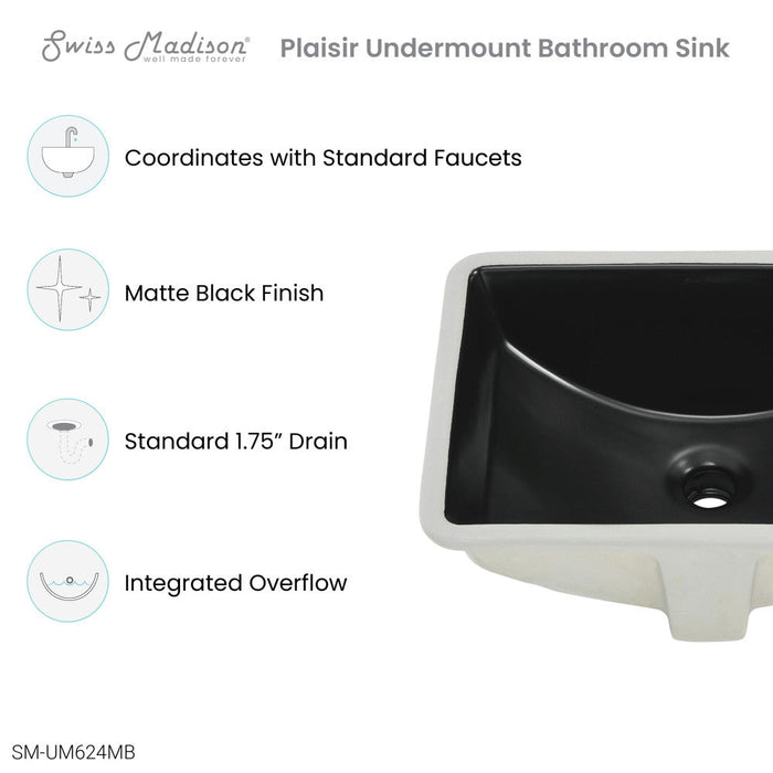 Swiss Madison Plaisir 18.5" Rectangle Undermount Bathroom Sink in Matte Black - SM-UM624MB