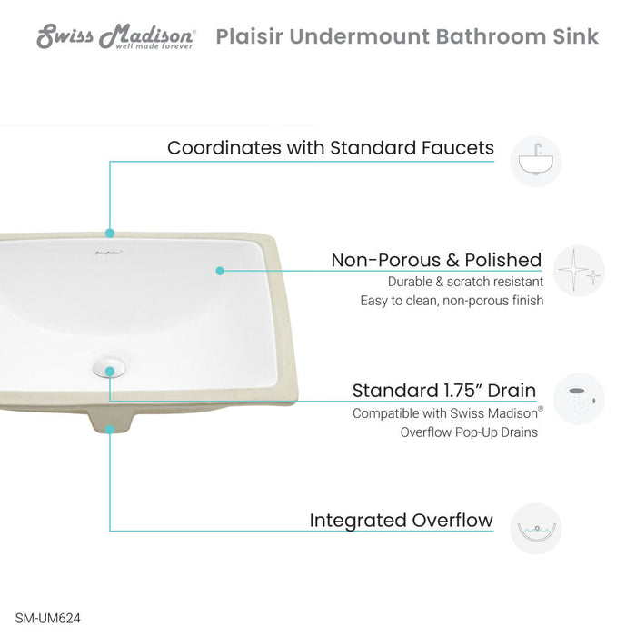 Swiss Madison Plaisir 18.5 Rectangular Under-Mount Bathroom Sink - SM-UM624