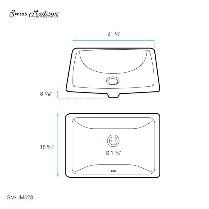 Swiss Madison Plaisir 21 Rectangular Under-Mount Bathroom Sink - SM-UM623