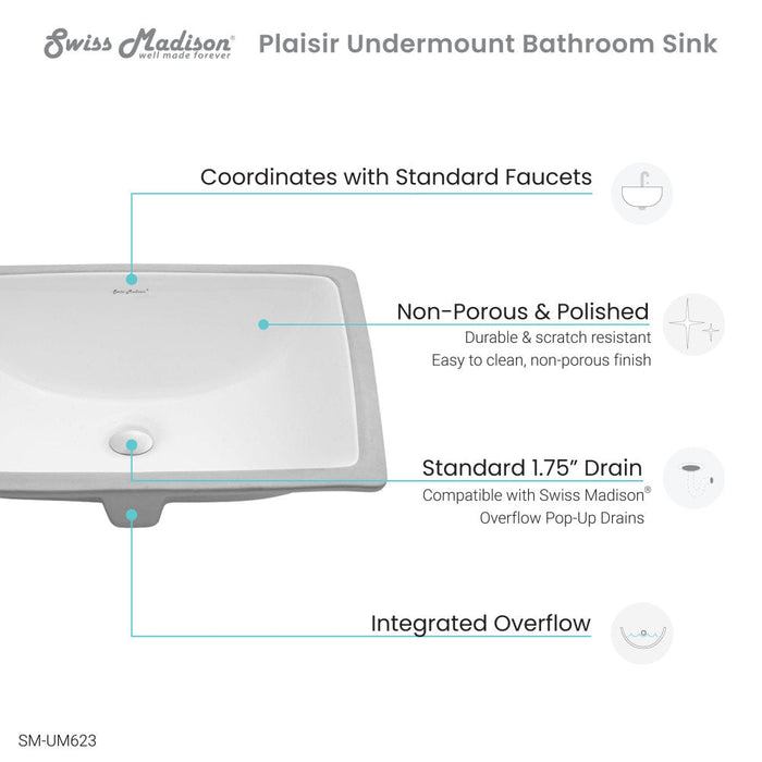 Swiss Madison Plaisir 21 Rectangular Under-Mount Bathroom Sink - SM-UM623