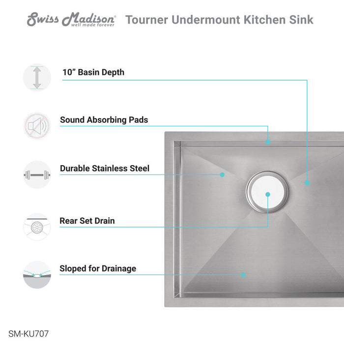 Swiss Madison Tourner 21 x 18 Stainless Steel, Single Basin, Undermount Kitchen Sink - SM-KU707