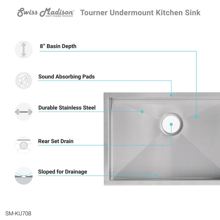 Swiss Madison Tourner 26 x 18 Stainless Steel, Single Basin, Undermount Kitchen Sink - SM-KU708