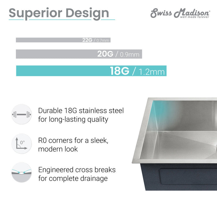 Swiss Madison Tourner 27 x 19 Stainless Steel, Single Basin, Undermount Kitchen Sink - SM-KU709