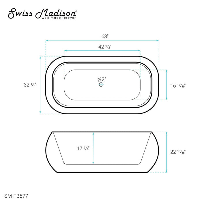 Swiss Madison Plaisir 63" Freestanding Bathtub - SM-FB577