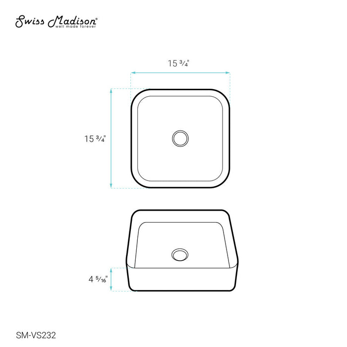 Swiss Madison Concorde Ceramic Square Vessel Sink - SM-VS232