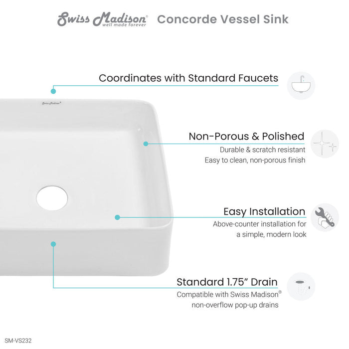 Swiss Madison Concorde Ceramic Square Vessel Sink - SM-VS232