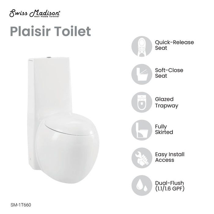 Swiss Madison Plaisir One-Piece Elongated Toilet Dual-Flush 1.1/1.6 gpf - SM-1T660