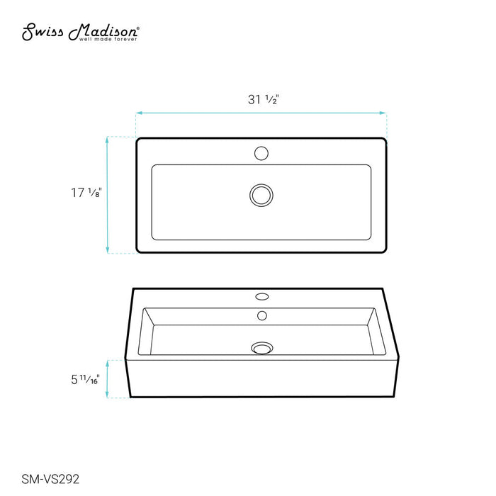 Swiss Madison Voltaire Wide Rectangle Vessel Sink - SM-VS292