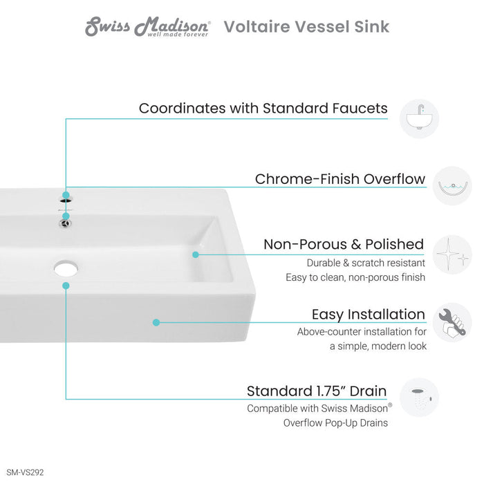 Swiss Madison Voltaire Wide Rectangle Vessel Sink - SM-VS292