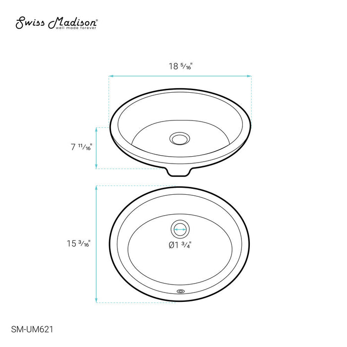 Swiss Madison Monaco 18 Oval Under-Mount Bathroom Sink - SM-UM621