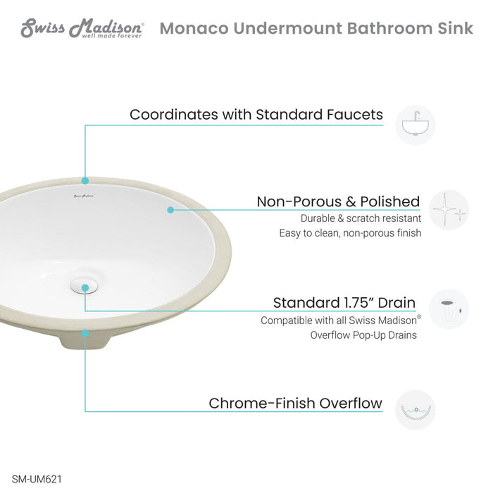 Swiss Madison Monaco 18 Oval Under-Mount Bathroom Sink - SM-UM621