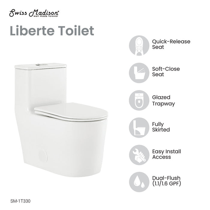 Swiss Madison Liberte One-Piece Elongated Toilet Dual-Flush 1.1/1.6 gpf - SM-1T330