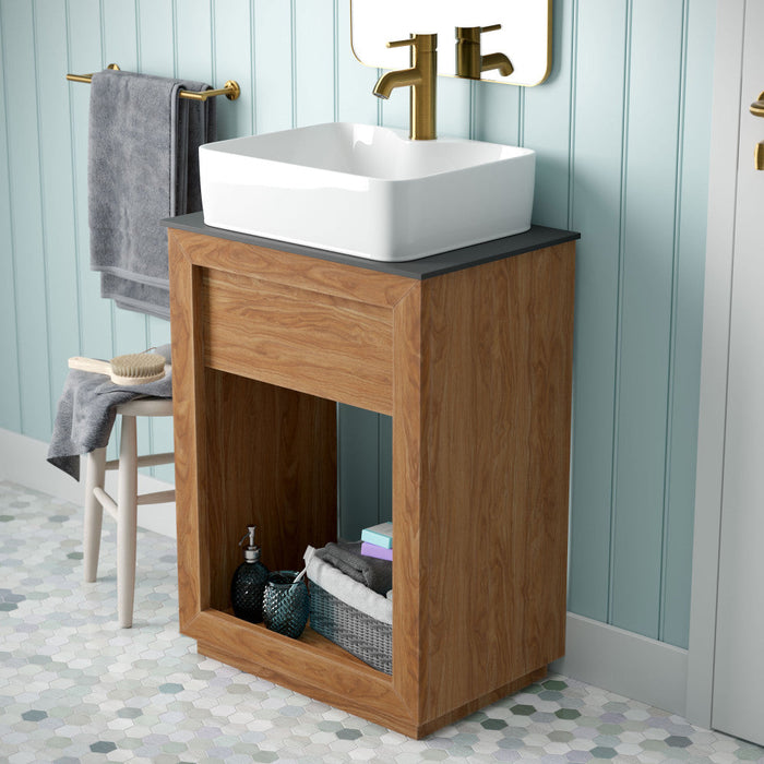 Swiss Madison Rennes 24" Reclaimed Wood Vanity in Natural Teak with Slate Countertop and Single Hole Vessel Sink - SM-BV369TKSL